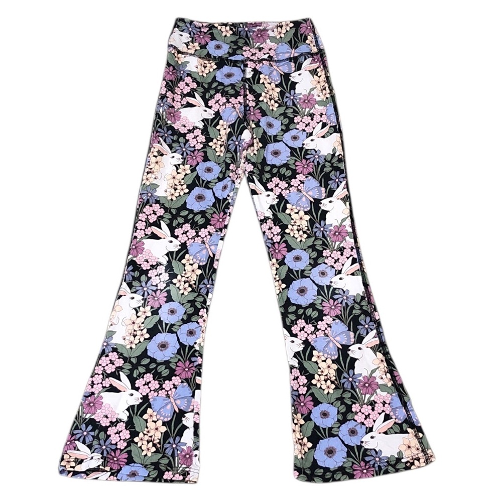 ModCloth Princess Highway Flare Yoga Pants Size US 4 Black Bunny Rabbit Print